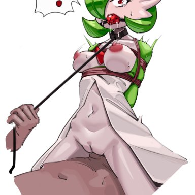 nintendo, pokemon, gardevoir, generation 3 pokemon, pok&#233;mon (species), harris hero, 1boy, 1girls, athletic female, ball gag, bodily fluids, bondage, bound, breasts, collar