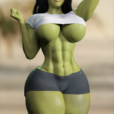 hulk (series), marvel, marvel comics, jennifer walters, she-hulk, audrix, 1girls, abs, big breasts, breasts, female, female only, green hair, green skin, huge breasts