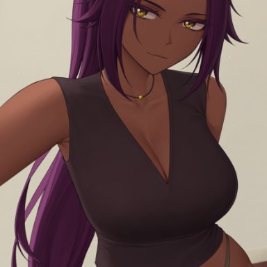 bleach, shihouin yoruichi, zaphn, 1girls, breasts, brown skin, dark-skinned female, dark skin, female, female only, hips, huge breasts, large breasts, long hair, looking at viewer