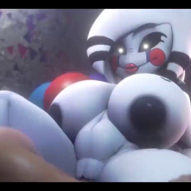 five nights at freddy's, marie (cally3d), puppet (fnaf), skxx elliot, 1boy, 1girls, big belly, black nipples, dark-skinned male, dark skin, female, huge breasts, male, nipples, pussy