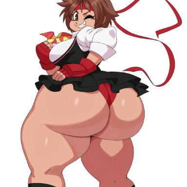 street fighter, sakura kasugano, sssonic2, 1girls, ass, big ass, big butt, brown hair, bubble butt, buruma, butt, clothing, dat ass, fat ass, female