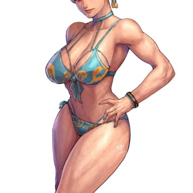 capcom, street fighter, street fighter iv, street fighter v, chun-li, 1girls, abs, almost naked, asian, asian female, barefoot, barely clothed, big breasts, big hips, big thighs