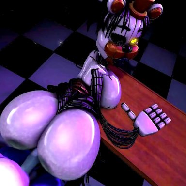 five nights at freddy's, scottgames, molten freddy (fnaf), dahsharky, animatronic, big breasts, big butt, black lips, breasts, butt, crossgender, female, huge butt, lips, looking at viewer