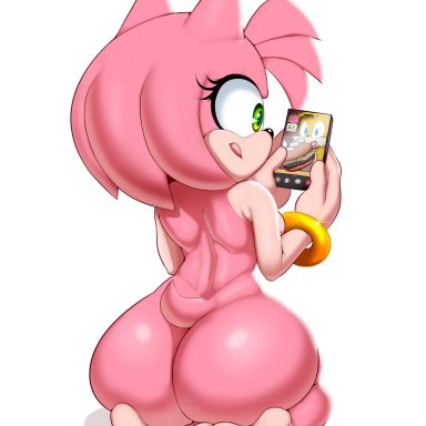 sega, sonic (series), sonic the hedgehog (series), amy rose, tails, delicioussoup, 1girls, anthro, ass, back view, big ass, big butt, butt, dat ass, feet