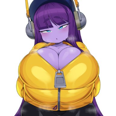 league of legends, riot games, lulu the fae sorceress, yordle, cham22, 1girls, blue eyes, breasts, cleavage, female, female only, hat, headphones, hips, huge breasts