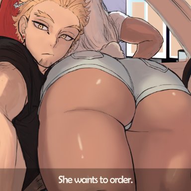 my hero academia, hawks (my hero academia), keigo takami, miruko, rumi usagiyama, 8oscar, 1boy, 1girls, ass, ass focus, back view, big ass, big butt, blonde hair, bunny ears