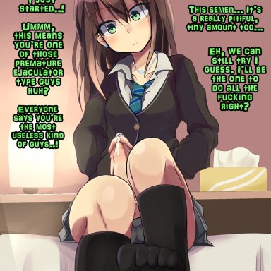 idolmaster, idolmaster cinderella girls, shibuya rin, comord, elzikyuchi, 1futa, big penis, black socks, brown hair, cardigan, clothed, clothing, cum, cum on socks, cumshot