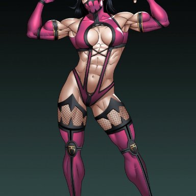 mortal kombat, mortal kombat (2011), mileena, r3ydart, 1girls, abs, armlet, assassin, big breasts, black hair, breasts, busty, cleavage, elbow gloves, female