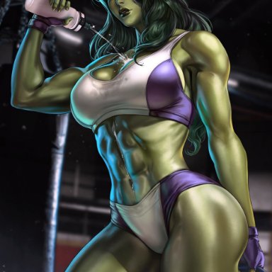 avengers, marvel, marvel comics, jennifer walters, she-hulk, dandon fuga, 1girls, abs, big ass, big breasts, eyes closed, female, female only, fit, fit female