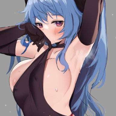 genshin impact, ganyu (genshin impact), togokaeri, 1girls, areola, areola slip, areolae, arm sleeves, arm up, armpit, armpit fetish, armpits, arms up, armsleeves, armwear