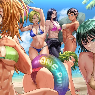 one-punch man, asami (one-punch man), captain mizuki, fubuki (one-punch man), noria (one-punch man), suiko (one-punch man), tatsumaki, daraz18aka, 6+girls, abs, all fours, armpits, arms up, ass, ball