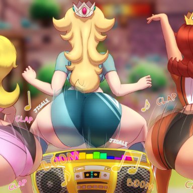 mario (series), mario strikers, nintendo, princess daisy, princess peach, princess rosalina, n-kosi, n-kosi (coloring), 3girls, ass, ass clapping, ass focus, ass shake, big ass, big butt