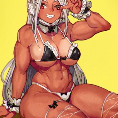 my hero academia, shounen jump, miruko, rumi usagiyama, keigi (artist), 1girls, abs, big breasts, breasts, bunny ears, female, female only, long hair, micro bikini, muscular