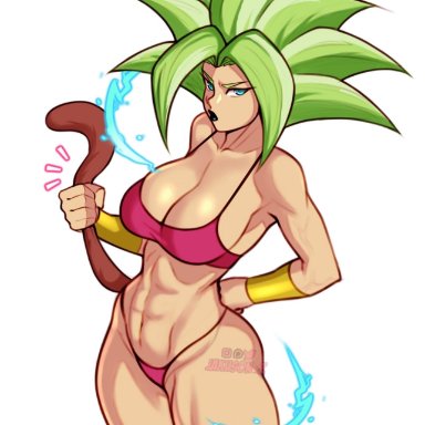 dragon ball, dragon ball super, kefla, jakuson z, 1girls, abs, big breasts, blue eyes, breasts, earrings, eye contact, female, female focus, female only, looking at viewer