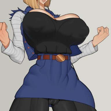 dragon ball, android 18, r3dstar, 1girls, blonde, blonde hair, blue eyes, cameltoe, cleavage, curvy, erect nipples, female, huge areolae, huge ass, huge breasts