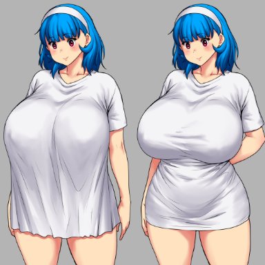 original, original character, rina atherina, rina atherina (errorkazoo), erkazooya, errorkazoo, 1girl, bakunyuu, bangs, big breasts, big tits, blue hair, blunt bangs, blush, breasts