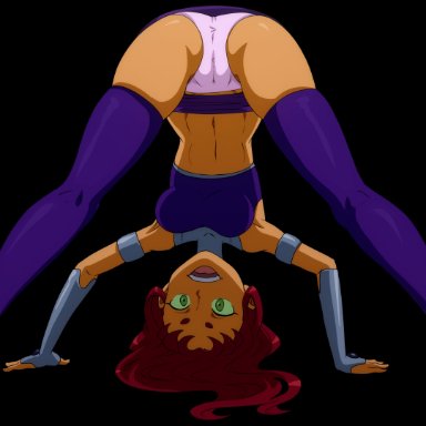 dc, teen titans, starfire, the dark mangaka, ass, cameltoe, female, green eyes, orange skin, panties, red hair, transparent background, edit