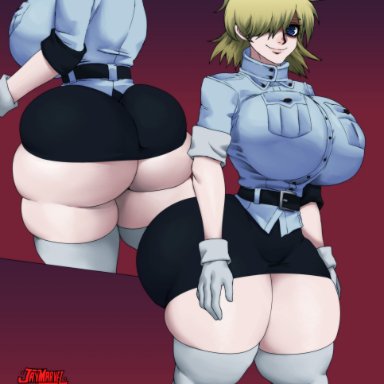 hellsing, seras victoria, jay-marvel, 1girls, ass, belt, big ass, big breasts, big butt, blonde hair, breasts, clothed, clothing, female, female only
