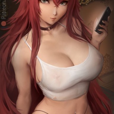 high school dxd, rias gr&#1077;mory, meekohopanes, 1girls, ahoge, breasts, cleavage, female, female only, hips, holding object, huge breasts, light-skinned female, light skin, long hair
