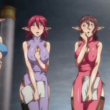 fhd, kyonyuu elf oyako saimin, ephildis agraliel, bunnywalker, raika tsurugi, 1boy, 5girls, areolae, ass, bare shoulders, blonde hair, blush, bouncing breasts, breasts, clothed masturbation