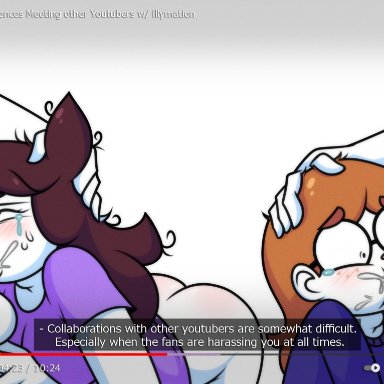 jaiden animations, jaidenanimations, youtube, illymation, jaiden, semidraws, 2boys, 2girls, ass, blowjob, blush, bottomless, brown hair, cum, cum in mouth