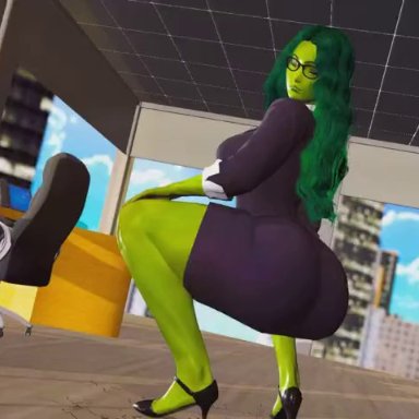 marvel, marvel comics, she-hulk, prevence, 1girls, ass, big ass, dancing, female, female only, fully clothed, green skin, high heels, jiggling ass, large ass