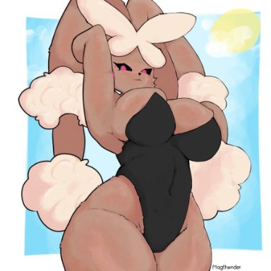 game freak, pokemon, pokemon dppt, lopunny, pokemon (species), pokemon species, magthender, 1girls, animal ears, animal humanoid, anthro, anthro only, anthrofied, areolae slip, armpits