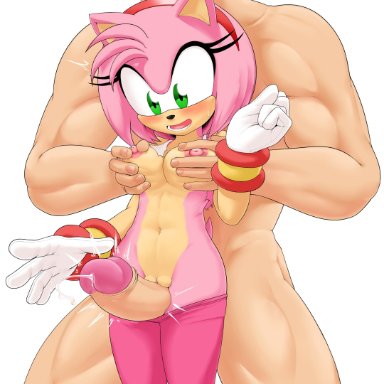 sega, sonic (series), sonic riders, amy rose, redboard, 5 fingers, anthro, areola, black nose, blush, bodily fluids, breasts, duo, eulipotyphlan, eyelashes