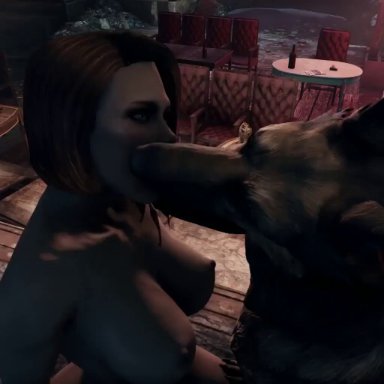 fallout, fallout 4, dogmeat, sole survivor (female), all fours, animal genitalia, bestiality, big ass, big penis, dog, doggy style, dominant male, feral on female, from behind, from behind position