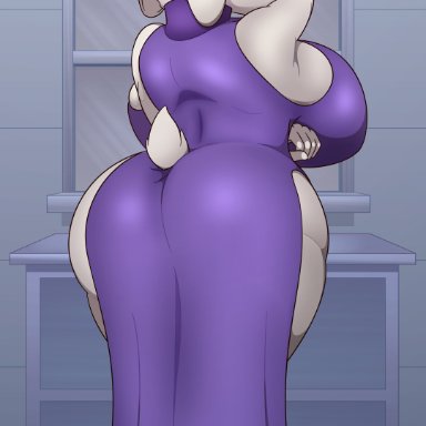 undertale, undertale (series), toriel, johnmarten, 5 fingers, anthro, ass, back boob, bedroom, big breasts, big butt, blue background, blush, bovid, breast squish