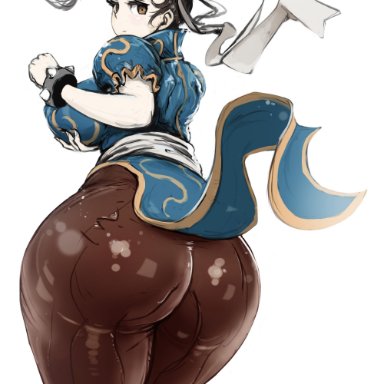 capcom, street fighter, chun-li, lewdua, 1girls, asian, asian female, ass, ass focus, back view, big ass, big breasts, big butt, bracelet, breast support