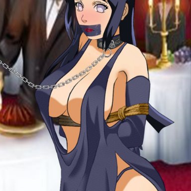 boruto: naruto next generations, naruto, hyuuga hinata, bossbb41, 1girls, arms behind back, black hair, bondage, dress, evening dress, female, female only, gag, gagged, tape bondage