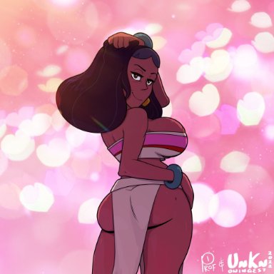 dreamworks, steven universe, the road to el dorado, chel (cosplay), priyanka maheswaran, profannytea, unknowingest, 1girls, back view, big breasts, brown hair, dark-skinned female, dark skin, female, female focus