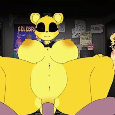 five nights at freddy's, bonnie (fnaf), chica (fnaf), freddy (fnaf), golden freddy (fnaf), glazed (artist), big breasts, cowgirl position, sex, vaginal penetration, animated, rule 63, sound, tagme, video