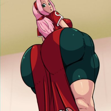 naruto, naruto (series), shounen jump, sakura haruno, nimebooty, 1girls, ass, back view, big ass, big butt, breasts, bubble ass, bubble butt, huge ass, huge butt