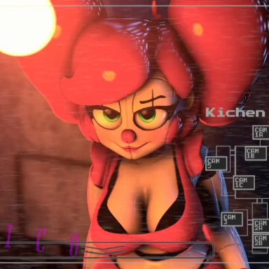 five nights at freddy's, sister location, circus baby, nycosi, 1girls, big breasts, big butt, breasts, cleavage, clown, clown girl, female, female focus, female only, green eyes