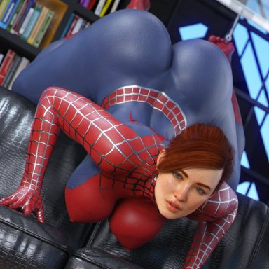 marvel, spider-man (ps4), spider-man (series), mary jane watson, apone3d, 1girls, ass, big ass, big breasts, blue eyes, bodypaint, breasts, completely naked, completely nude, completely nude female