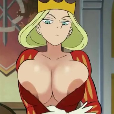 ousama ranking, queen hilling, divine wine, vampiranhya (artist), annoyed, annoyed expression, big breasts, big breasts jiggle, disappointed, huge breasts, jiggle, nipple slip, nipples, queen, queen hiling