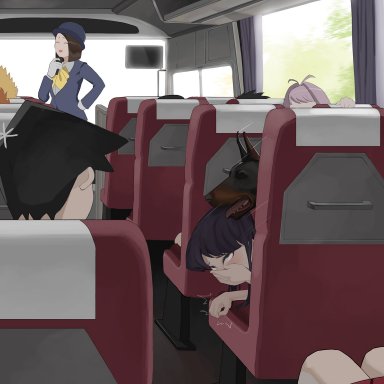 komi-san wa komyushou desu, komi shouko, cheezebawls, ambiguous penetration, black hair, bus, canine, caught, covering mouth, covering own mouth, doggy style, female, from behind, from behind position, long hair