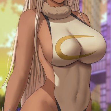 my hero academia, miruko, rumi usagiyama, oroborusart, savagexthicc, 1girls, breasts, bunny ears, eye contact, female, legwear, leotard, long hair, looking back, red eyes