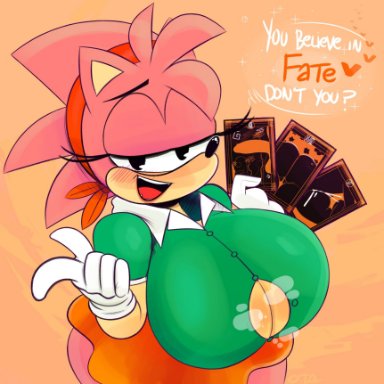 sega, sonic (series), sonic the hedgehog (series), amy rose, classic amy rose, ota (artist), 1girls, anthro, bedroom eyes, big breasts, breasts, busty, button gap, clothing, female