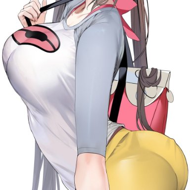 nintendo, pokemon, pokemon bw2, rosa (pokemon), marushin (denwa0214), 1girls, ass, blue eyes, breasts, brown hair, bubble butt, clothed, clothed female, female, female only