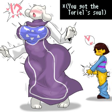 undertale, frisk, toriel, enigi09, !, !?, 1boy, 1girl, ?, big ass, blush, breasts, heart, hourglass figure, huge ass