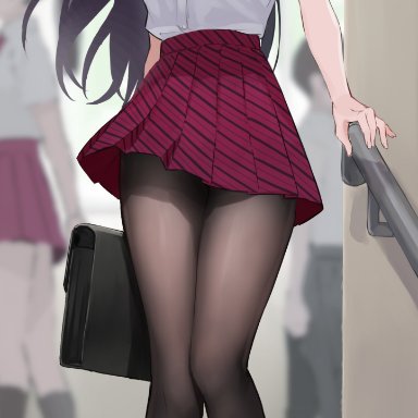 komi-san wa komyushou desu, komi shouko, takita, 1girls, black eyes, black hair, bow, bowtie, breasts, huge breasts, long hair, looking at viewer, pantyhose, pleated skirt, school uniform