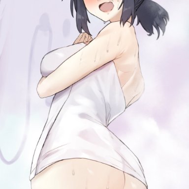 kill la kill, matoi ryuuko, kataku musou, 1girls, arm under breasts, ass, back, big ass, big butt, black hair, blush, blushing, butt, dark hair, embarrassed