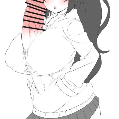 birugurimu, 1futa, autopaizuri, autopaizuri under clothes, balls, black hair, bottomless, bottomless skirt, breasts, casual erection, casual exposure, clothed, clothing, erection, futa only