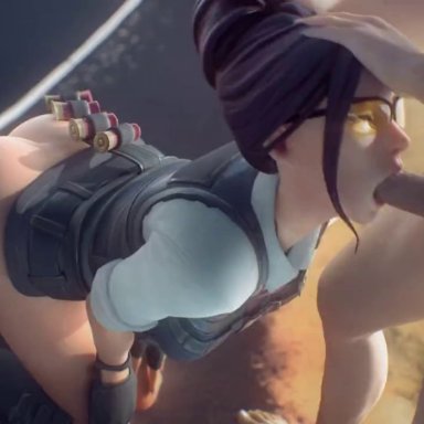 fortnite, fortnite: battle royale, rook (fortnite), audioelk, fpsblyck, hentaudio, miyukiva, 1boy, 1girls, ass, black hair, fellatio, female, glasses, hair bun