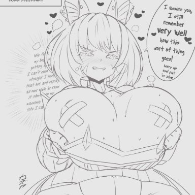 nintendo, xenoblade (series), xenoblade chronicles 2, xenoblade chronicles 3, nia, nia (blade), kazuya zoey, 1girls, breast expansion, breasts, female, female only, heart, heart-shaped pupils, hearts around head