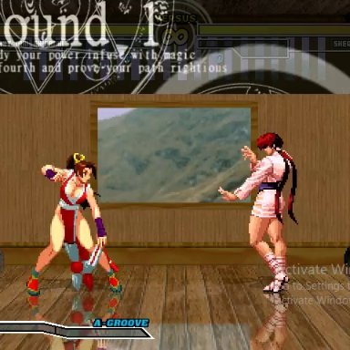 fatal fury, king of fighters, m.u.g.e.n, mai shiranui, shermie (kof), 1futa, creampie, cum in pussy, cum inside, female, futa on female, futanari, impregnation, mating press, rape