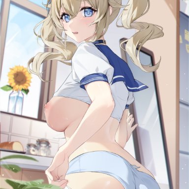 genshin impact, barbara (genshin impact), houk1se1, houkiboshi (mmjw7432), 1girls, alternate breast size, ass, blonde female, blonde hair, blue eyes, bread, breasts, detailed background, female, female only